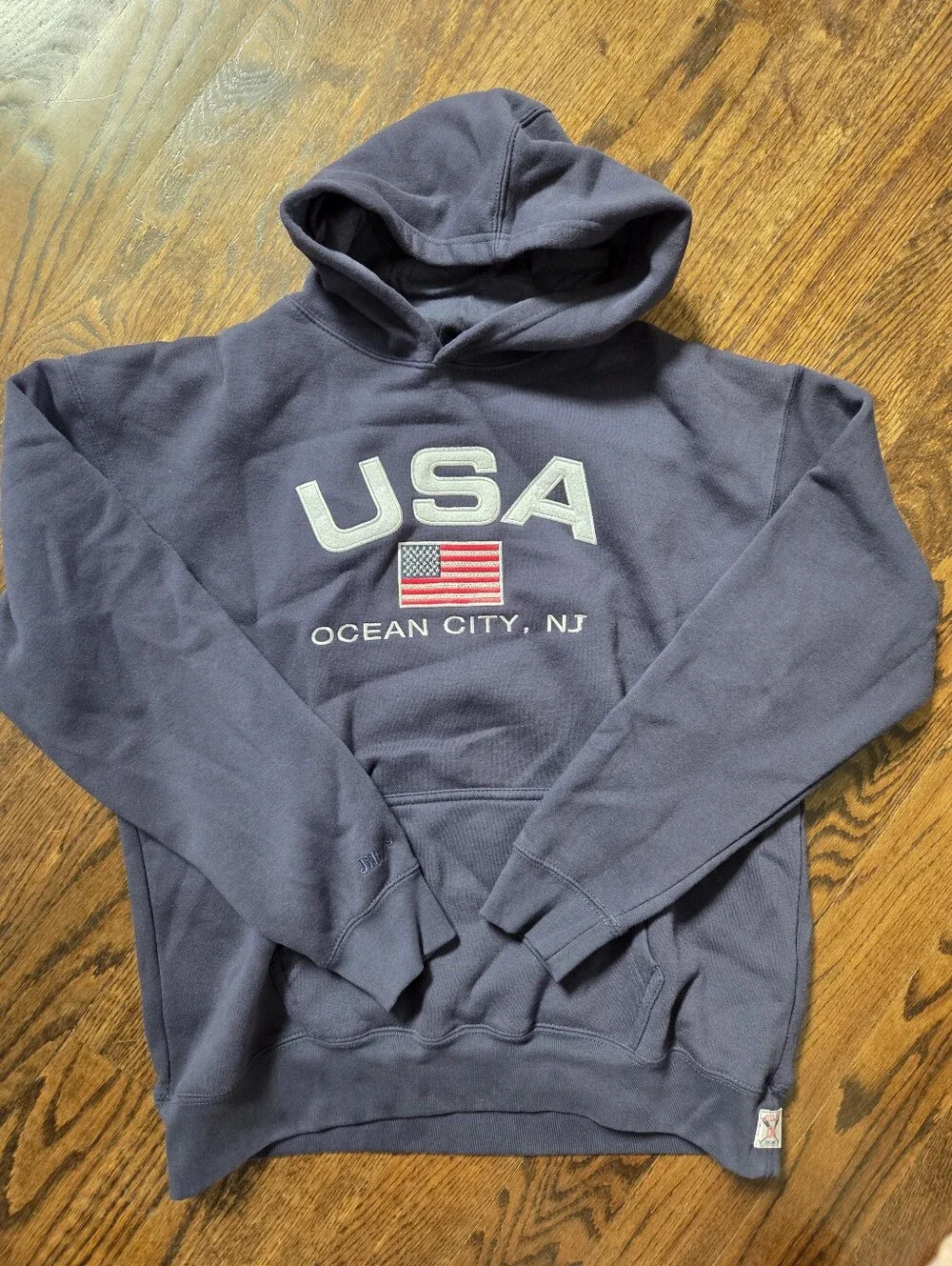 USA‎ Flag Navy Hoodie with 'Ocean City, NJ' Embroidery